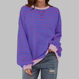 Lara - Sweatshirt casual às riscas de manga comprida e gola redonda