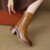 Valorine - Bota em pele preta com salto confortável, elegante e intemporal