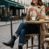 Valorine - Bota em pele preta com salto confortável, elegante e intemporal