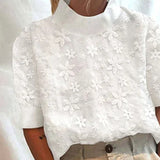 Sabine | Unicolor High Neck Embroidered Top