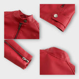 Casaco de couro curto moderno com zíper