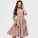 Ana - Vestido Midi Elegante com Cintura Laçada