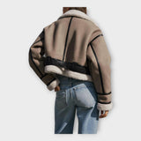 Casaco de cabedal com forro e cinto