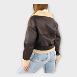 Casaco de cabedal moderno com forro e cinto