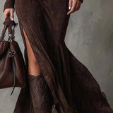 Kelsia -Vestido comprido castanho vintage