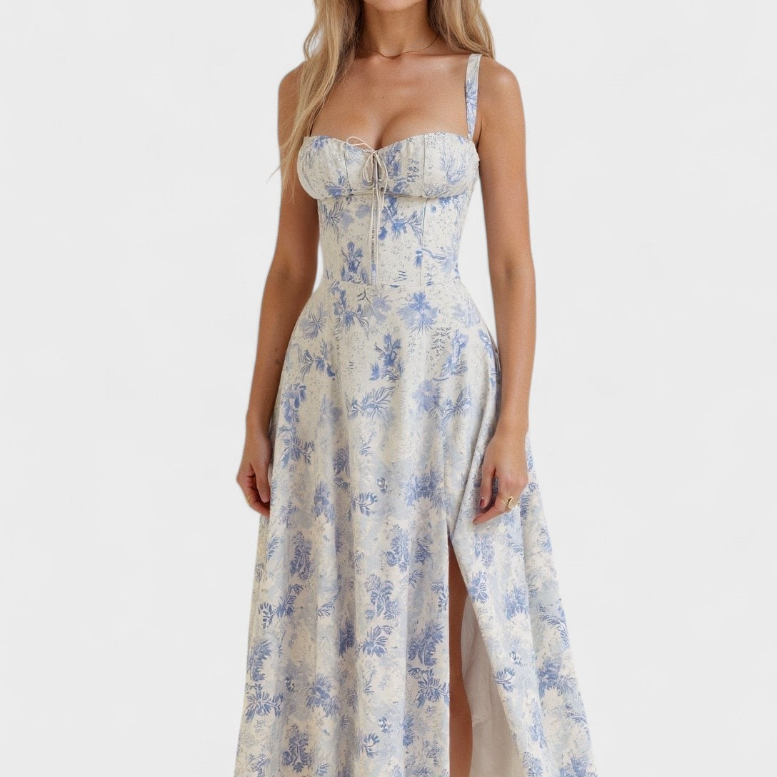 Carolina - Vestido Floral com Corpete Ajustado