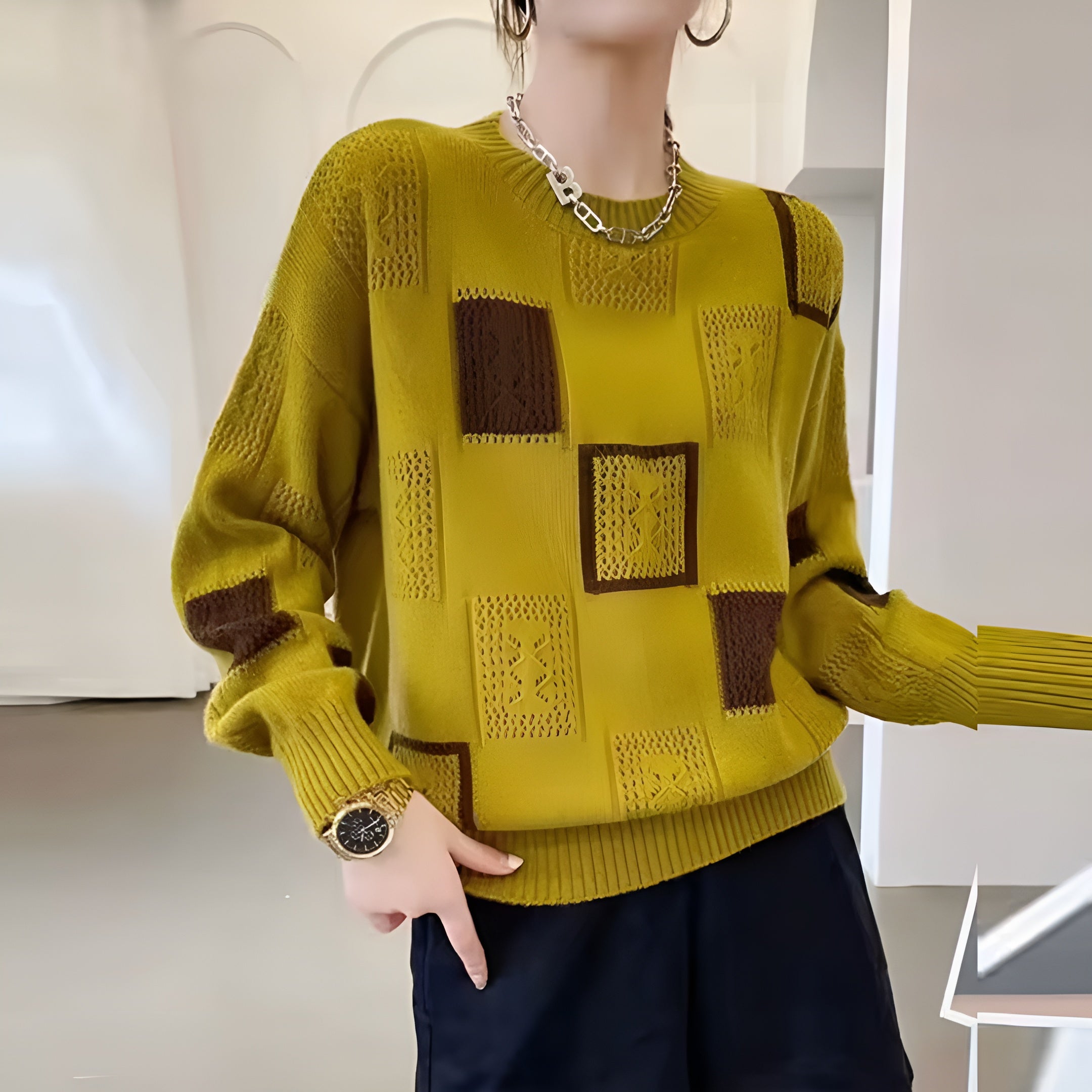 Analina - Camisola de malha moderna com remendo