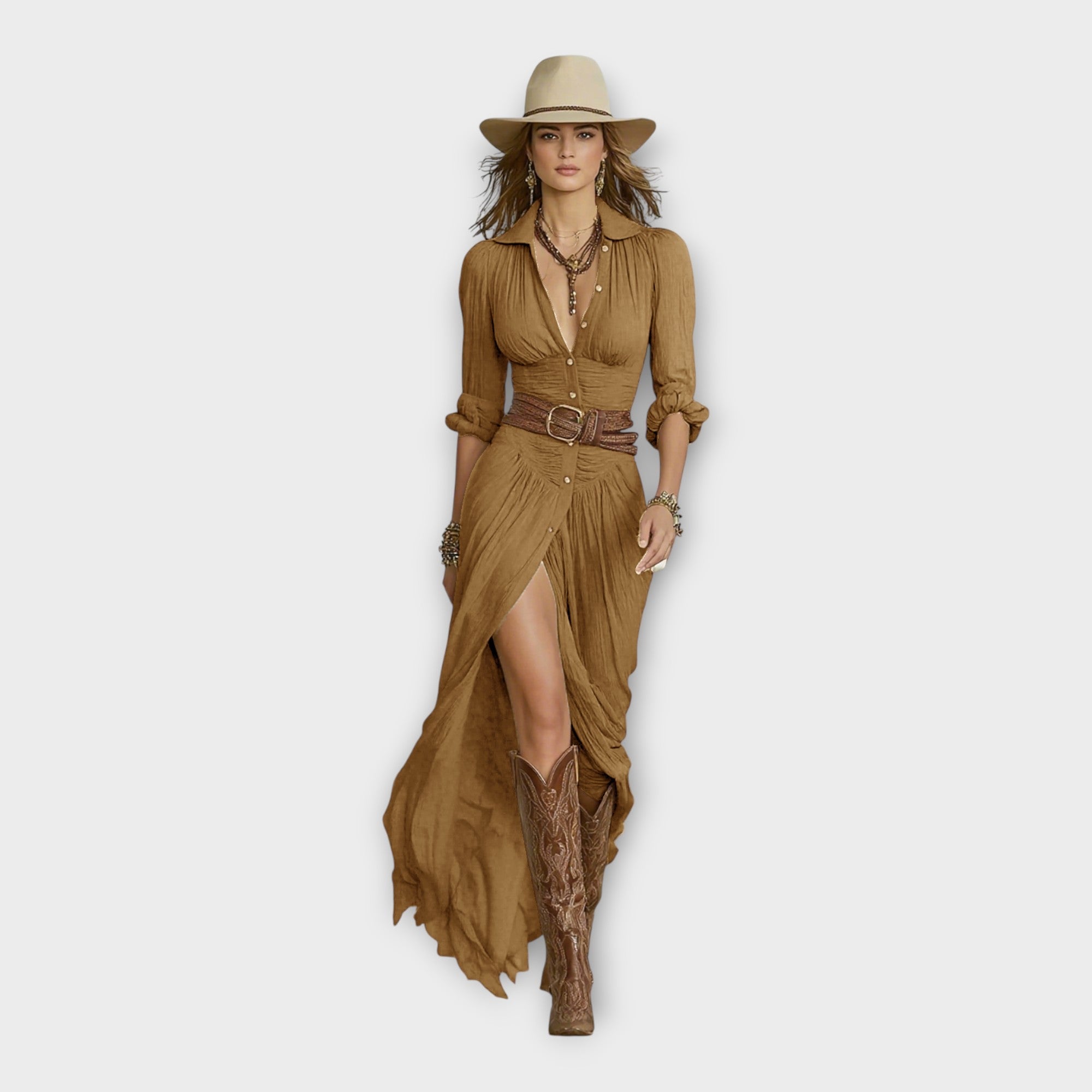 Vestido comprido com elegância boémia