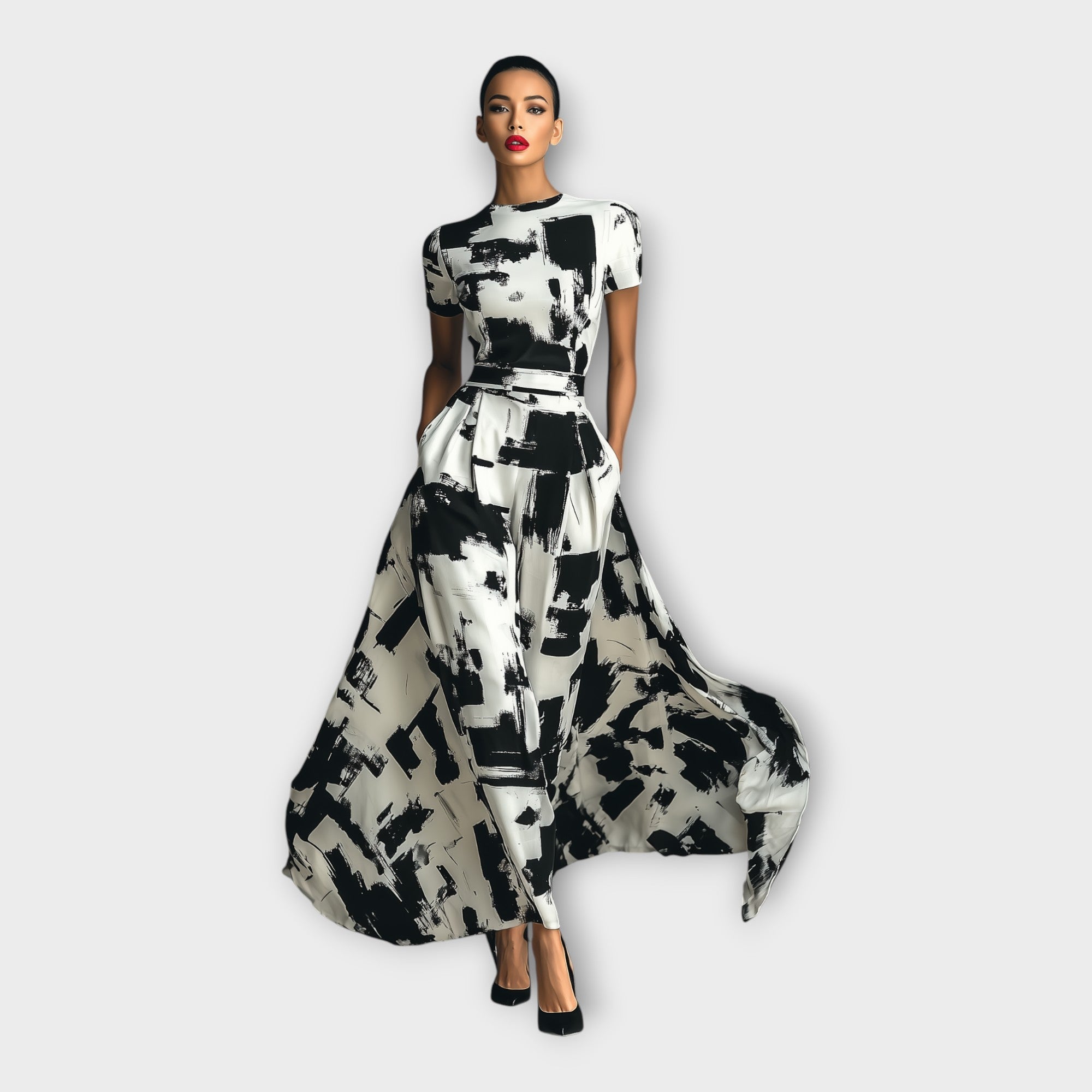Vestido comprido com elegância artística