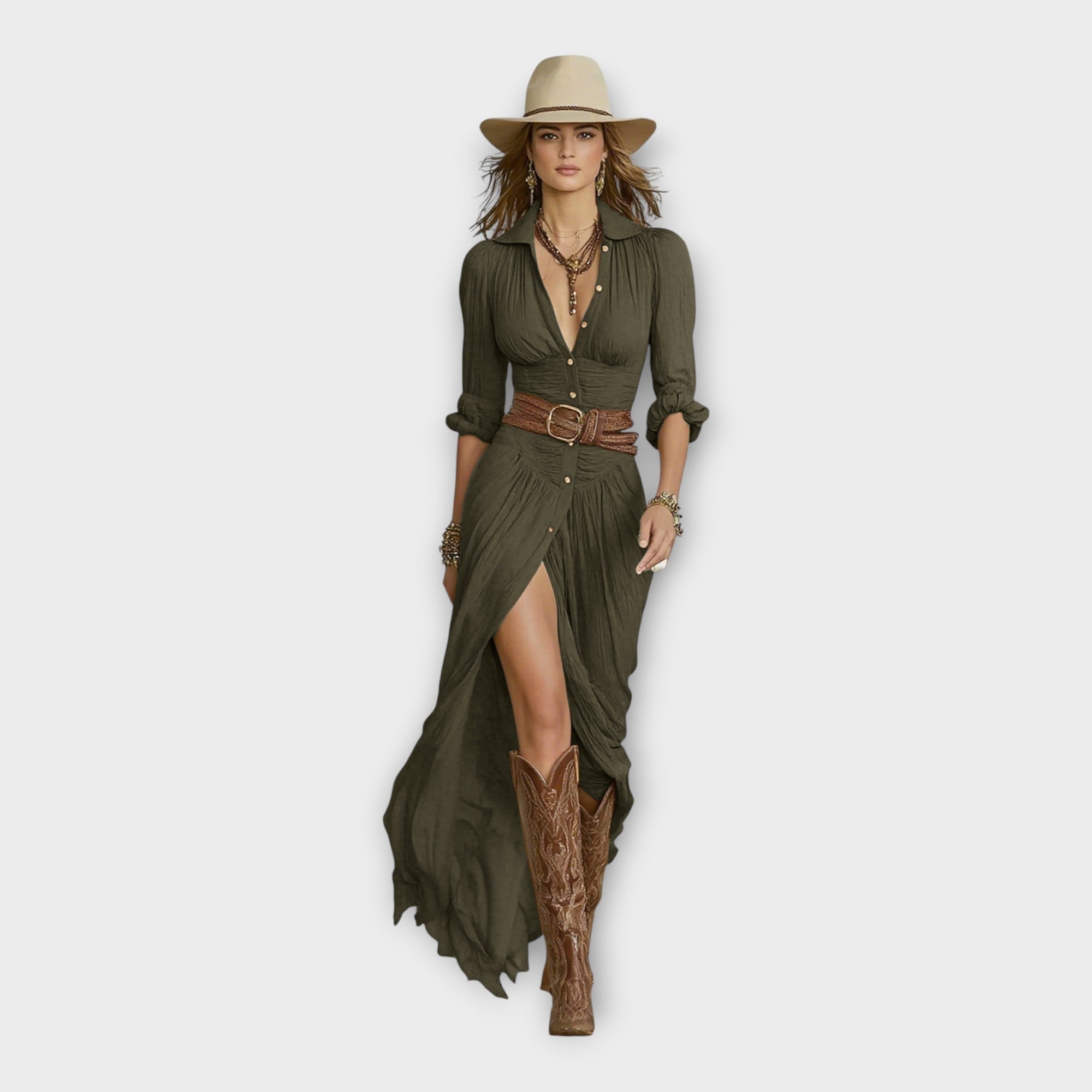 Vestido comprido com elegância boémia