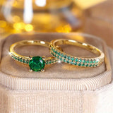 Conjunto de Anéis Serena Emerald Duo | Ouro