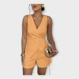 Meni - Calções elegantes de cetim com top cruzado