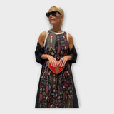 Vestido comprido com estampas sofisticadas