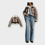 Casaco de cabedal com forro e cinto