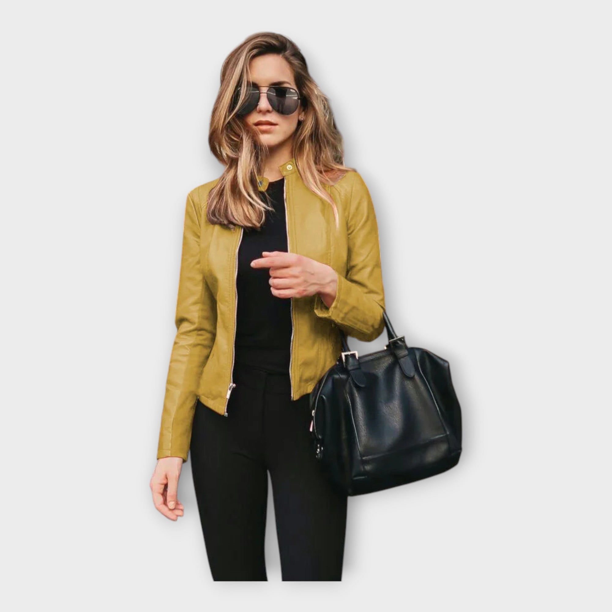 Blusão de couro com linhas modernas