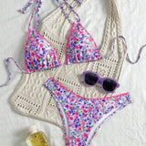 Rita - Biquíni com laço no pescoço em renda vibrante