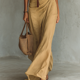 Leila - Vestido longo longo com gola de lapela e cinto embutido