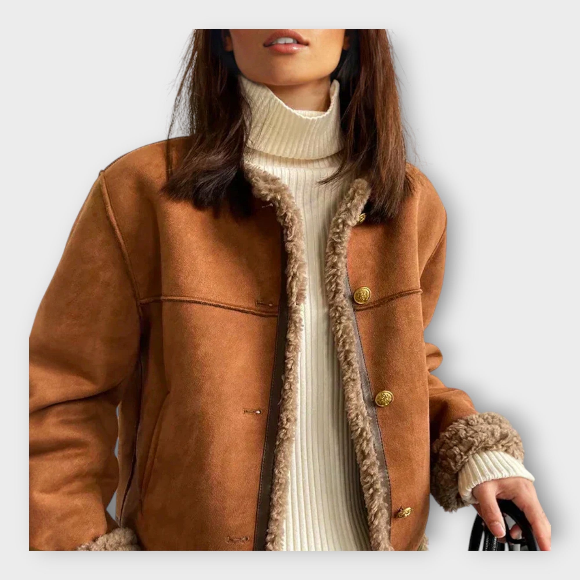 Elegante casaco de cabedal com forro quente e estilo intemporal