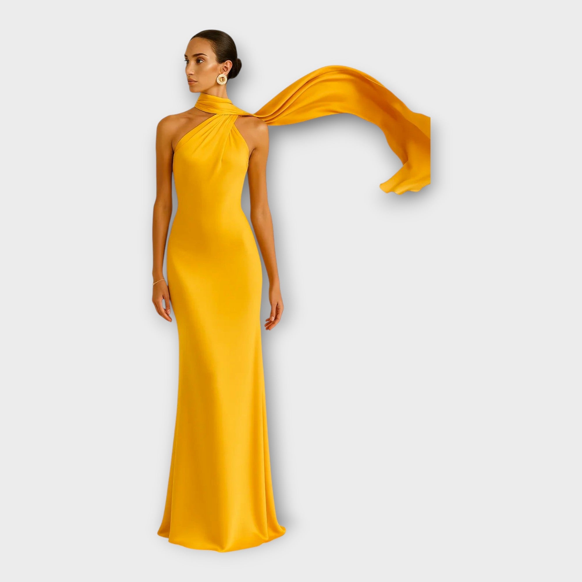 Stefanie - Vestido comprido com decote assimétrico