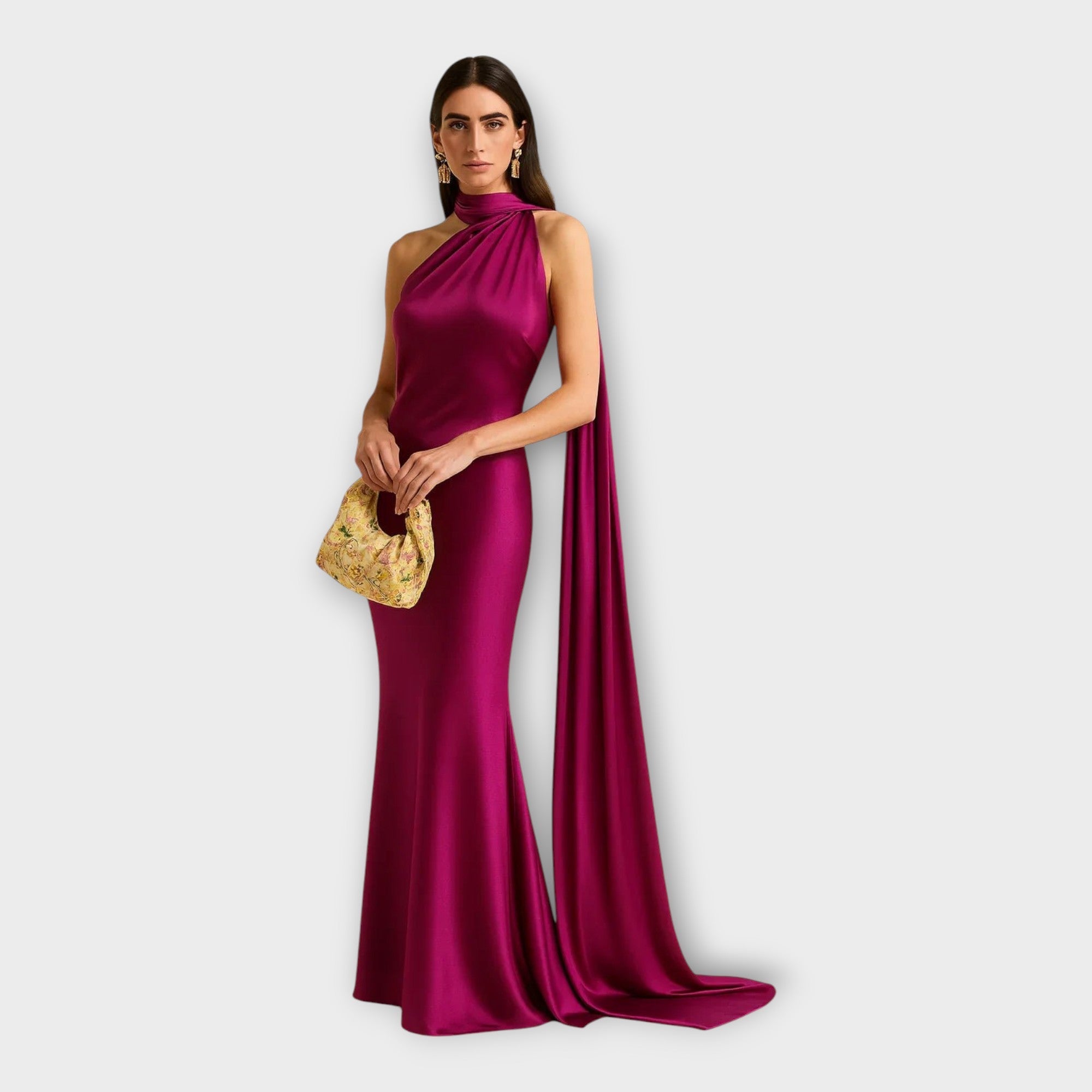 Stefanie - Vestido comprido com decote assimétrico