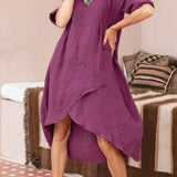 Marta - Vestido assimétrico em algodão e linho