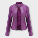 Elegante casaco de cabedal com linhas modernas e estilo intemporal