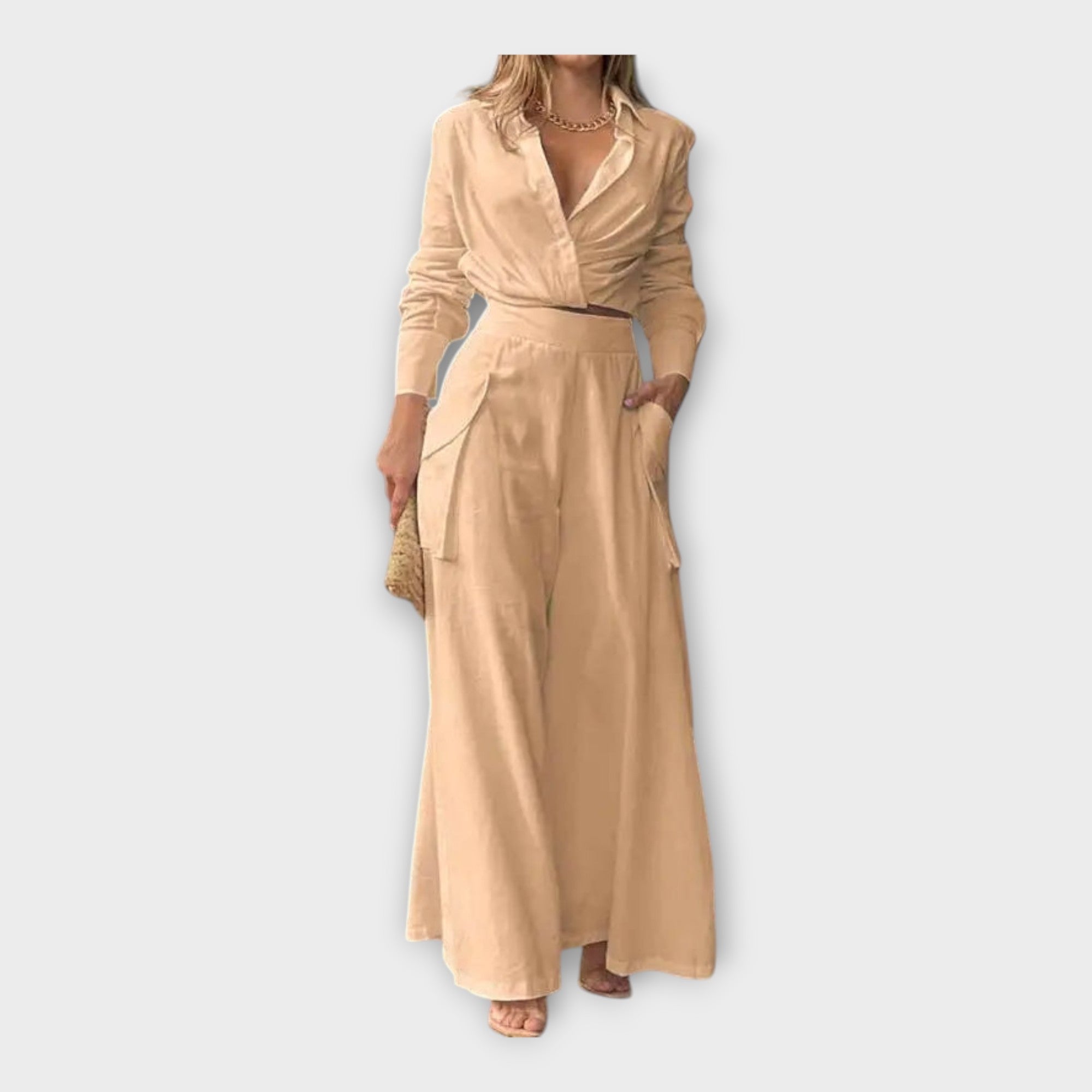 Conjunto com elegância intemporal e estética minimalista