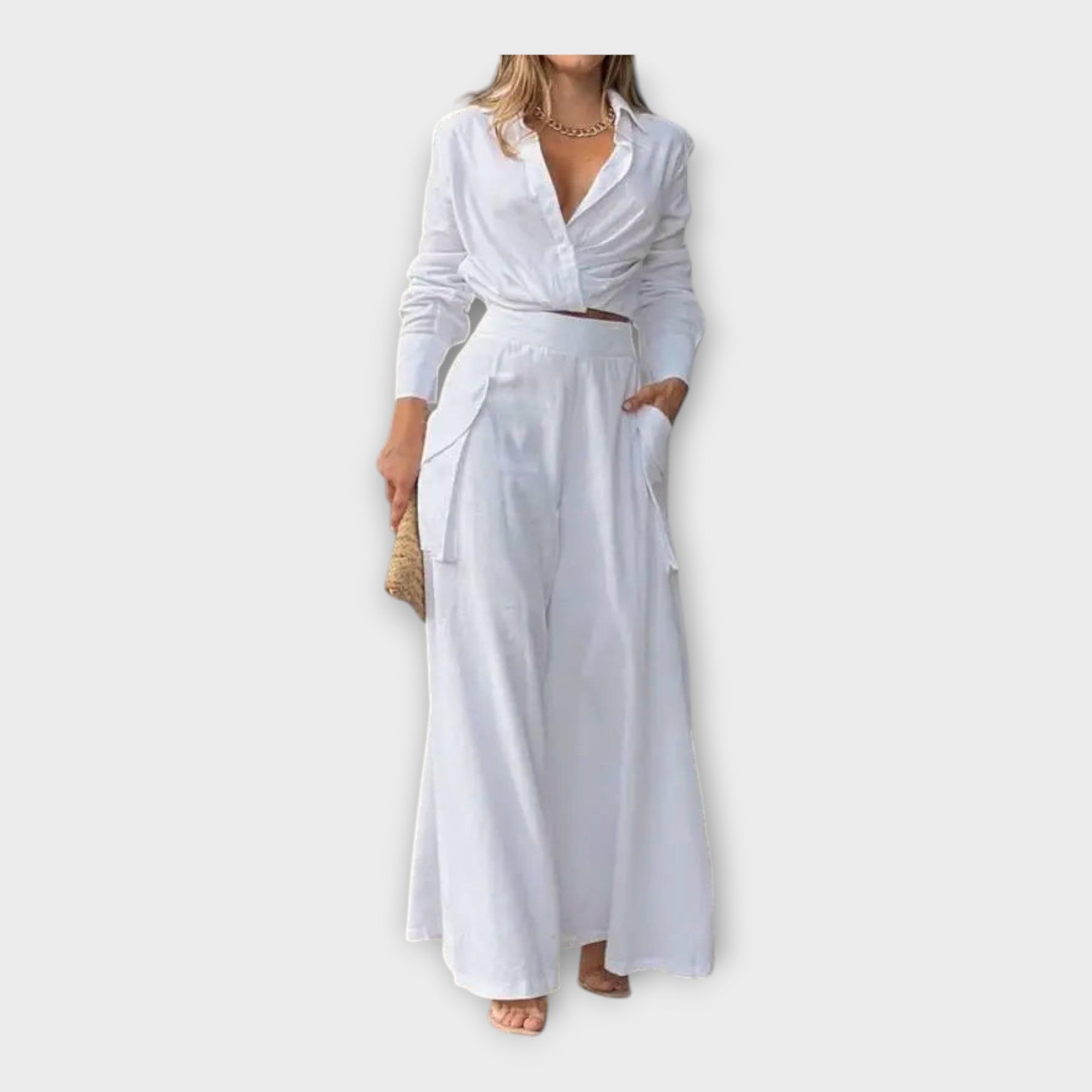 Conjunto com elegância intemporal e estética minimalista